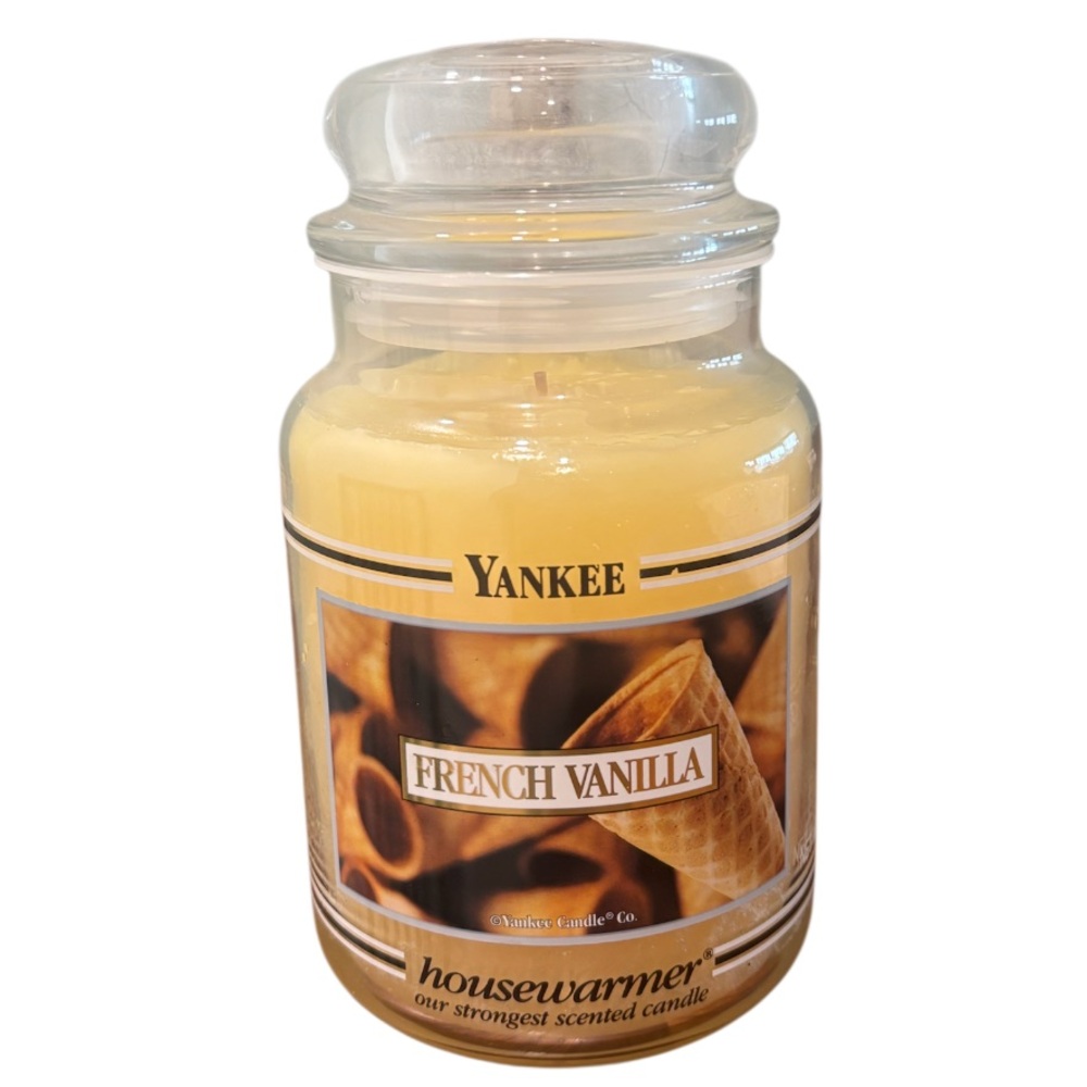 Yankee Candle Jar Black Band French Vanilla Rare Vintage Cream Off White 22 Oz